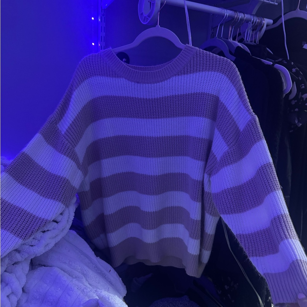 SHEIN White and Brown Striped Sweater